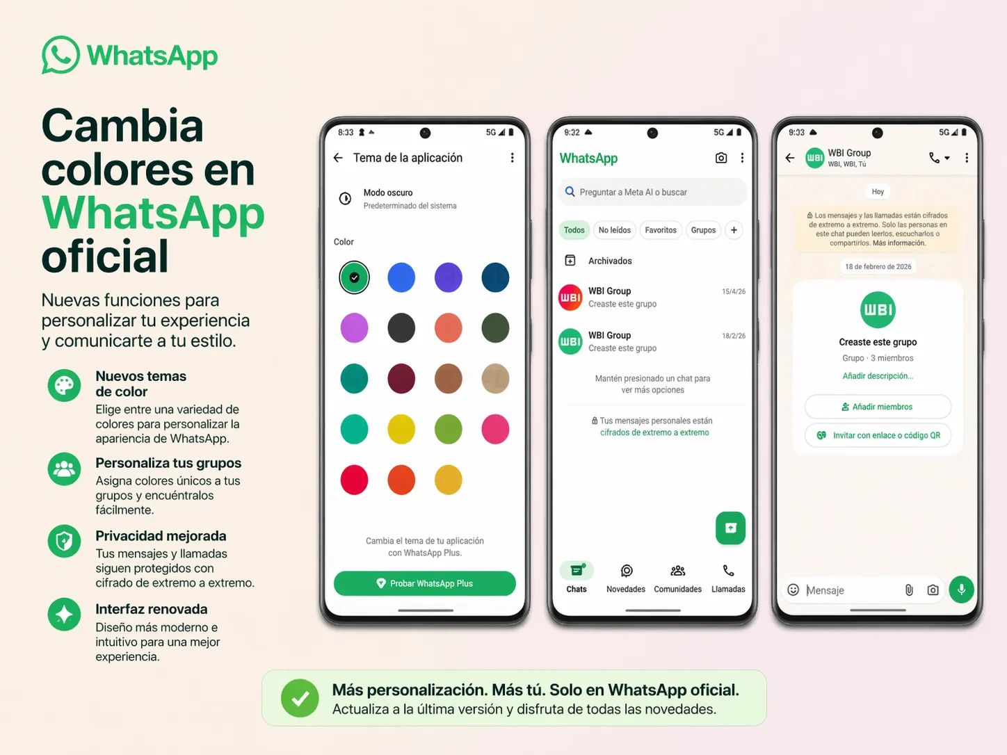 WhatsApp premium oficial con nueva funci&oacute;n para cambiar colores de la aplicaci&oacute;n