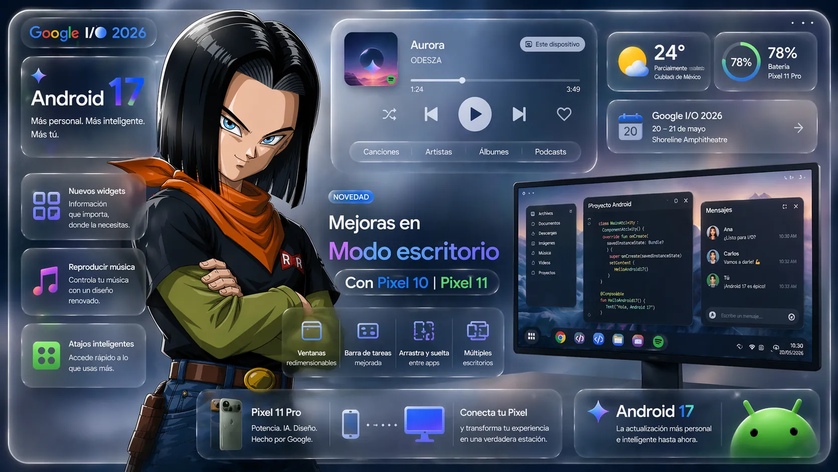 Nuevos Widgets en Android 17 con Frosted Glass