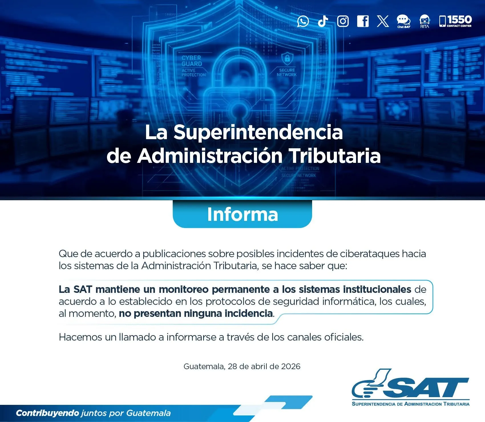 SAT Guatemala ha negado el hackeo masivo 
