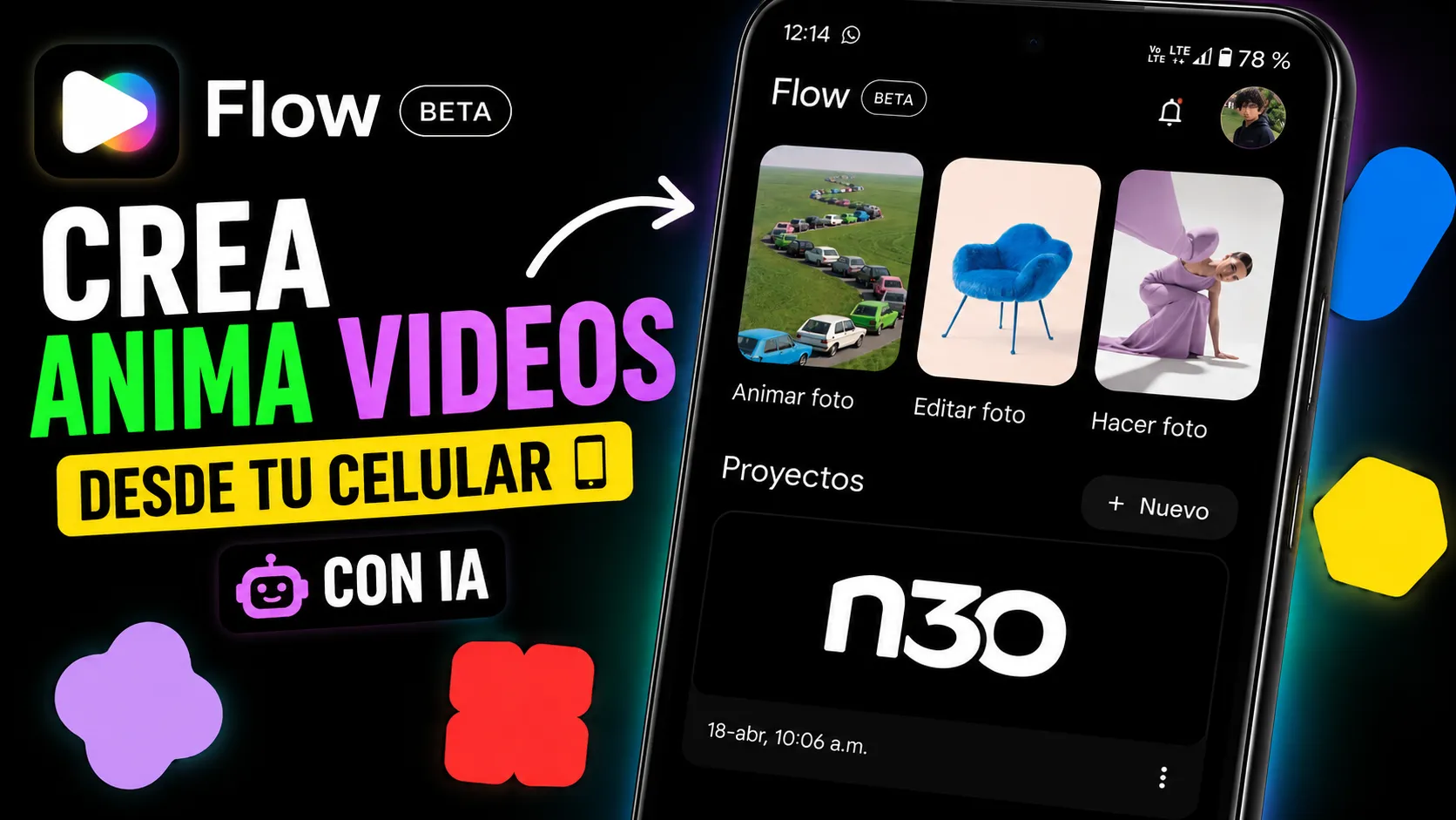 Interfaz de la aplicaci&oacute;n Google Flow en Android para la creaci&oacute;n de videos con IA
