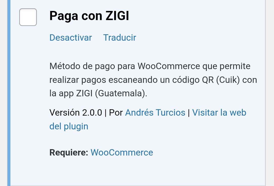 Captura de pantalla de instalación plugin zigi en WordPress