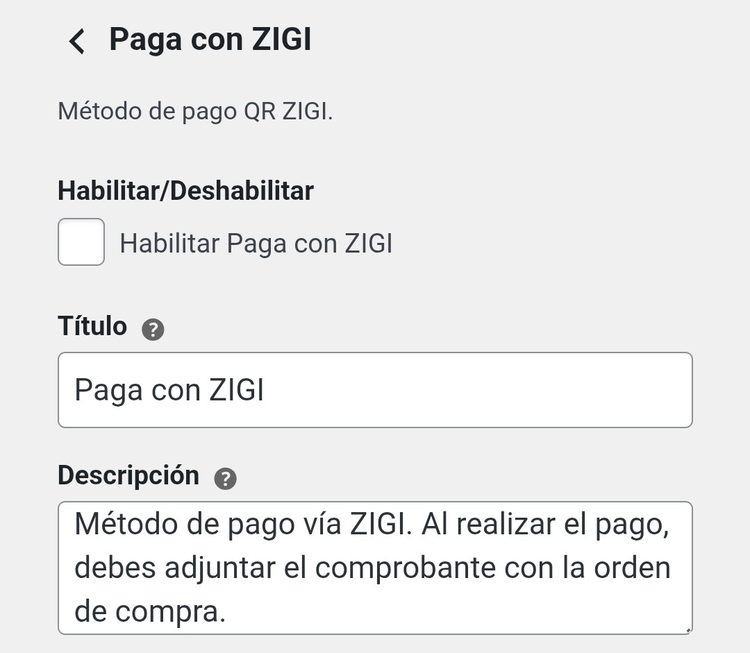 Captura de ajustes de zigi en woocommerce